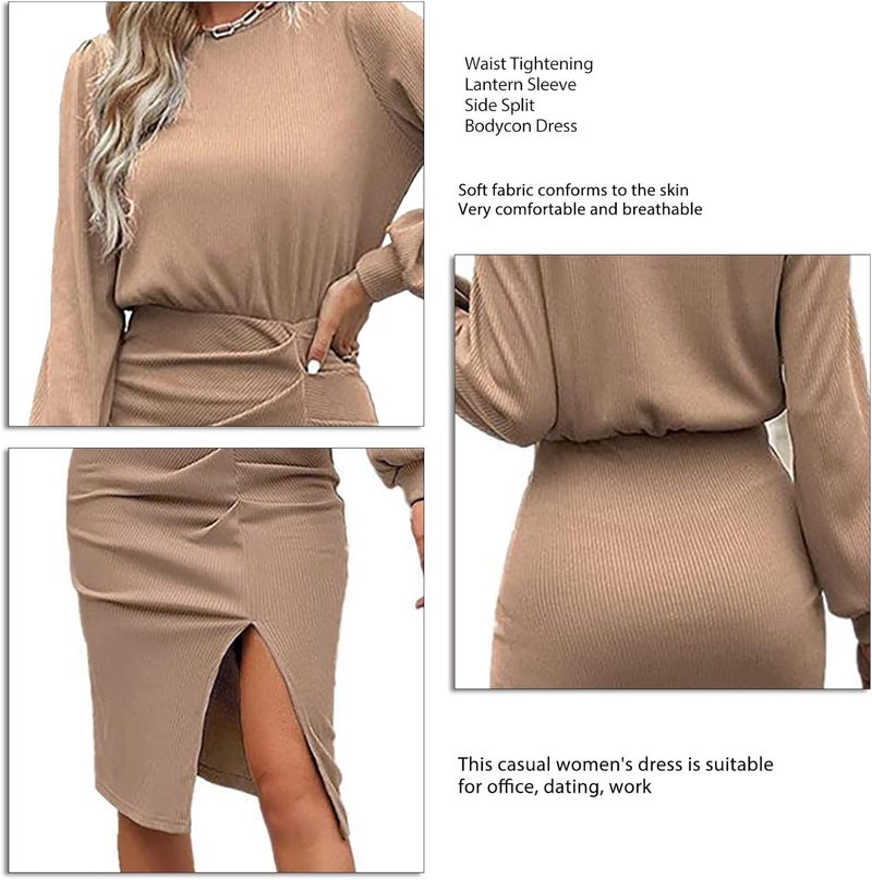 woobles Dress, womens high waist comfortable dress, solid color, breathable lantern sleeve for the night XL - Image 3